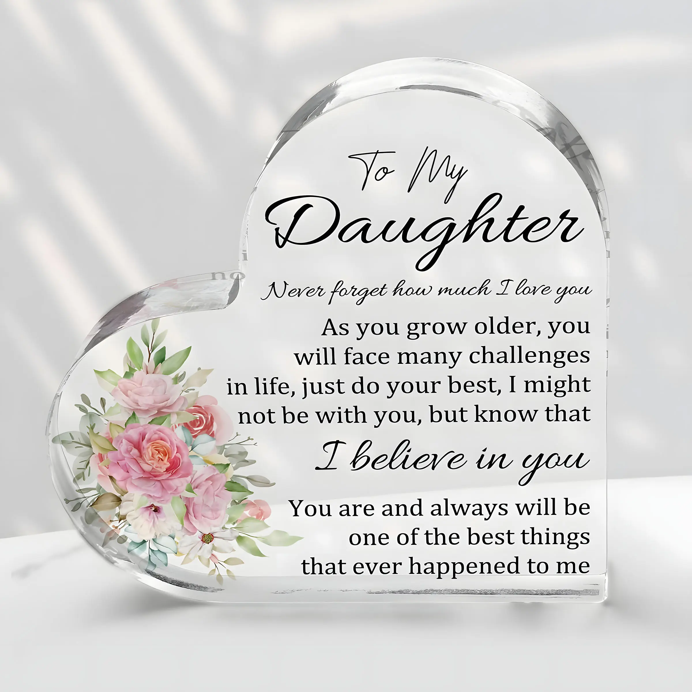 Acrylic Heart Sign Gift for Daughter, Memorial Keepsake, Birthday Wedding Inspirational Present, Home Office Bookshelf Decoration, Acrylic Desktop Decoration, Acrylic Plaque Sign, Acrylic Signage Plaque, Decorative Plaque Sign