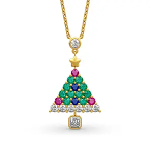 Jeulia "Christmas Tree" Round Cut Sterling Silver Necklace Christmas Sterling