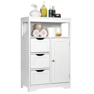 SuperDeal Bathroom Floor Cabinet, Free Standing Storage Cabinet with 3 Drawers and Adjustable Shelf, Modern Cupboard for Home Living Room Office, White