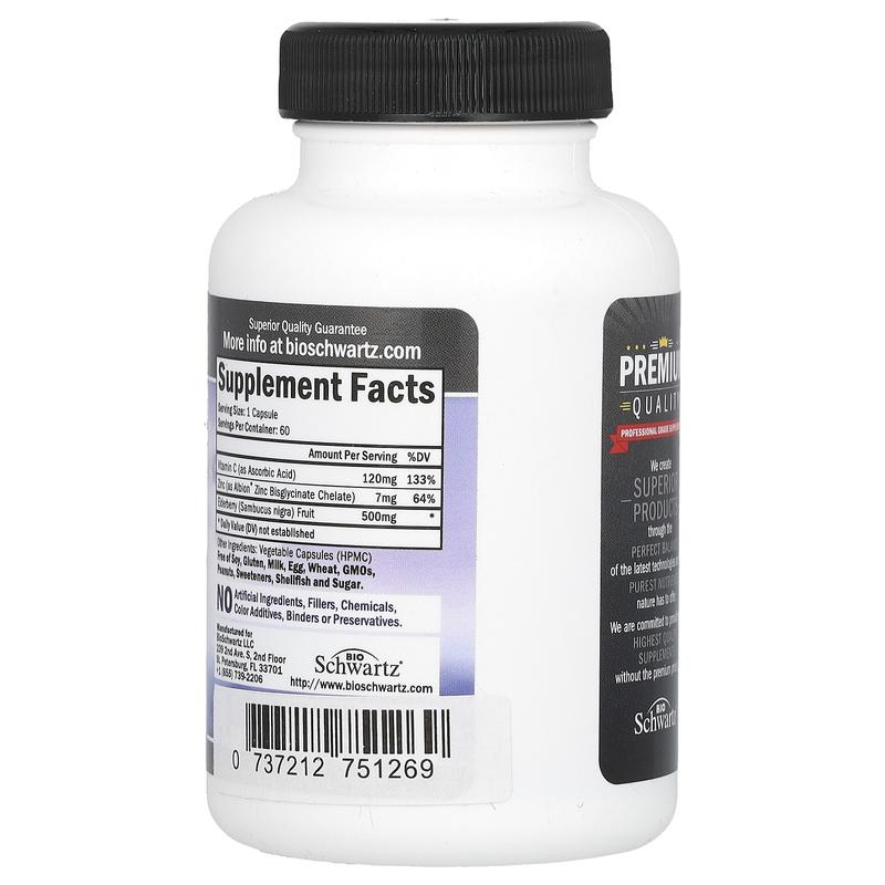 BioSchwartz Sambucus Elderberry with Zinc & Vitamin C, 60 Capsules