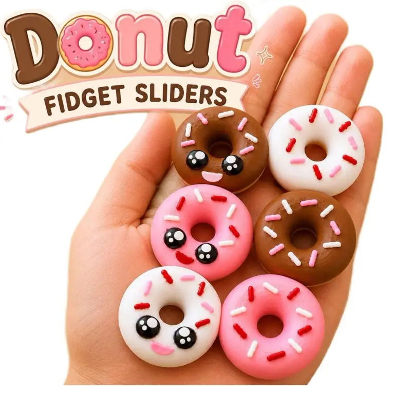Donut Fidget Slider - Unisex Vanilla Chocolate-Inspired Handmade Sensory Toy, Kawaii Look Desk Fidgeting Tool with Sliding Action, Portable Stress Anxiety Focus Aid (With or Without Cute Eyes) sohochic