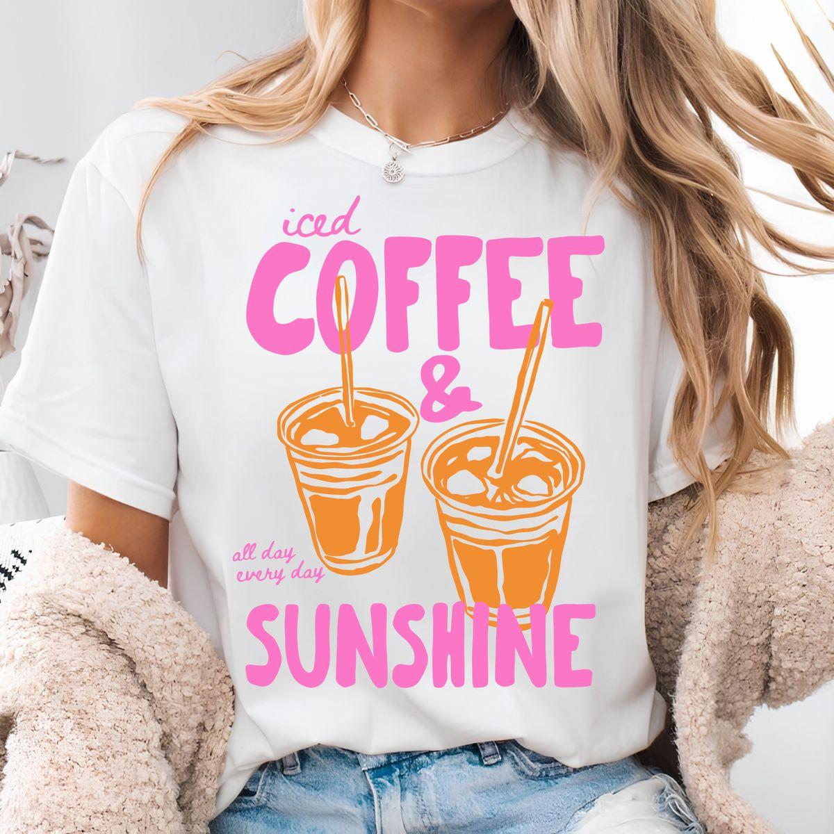 Iced Coffee and Sunshine Shirt, Comfort Colors Vintage T-Shirt, Summer Vibes Graphic Tee, Coffee Lover Gift, Unisex Casual Tee