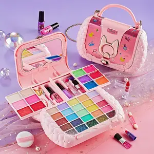 Children's Foldable One-Shoulder Makeup Bag Toy Play Set with Mirror, Washable, Safe and Non-Toxic Makeup Set—Perfect for Christmas and Birthdays