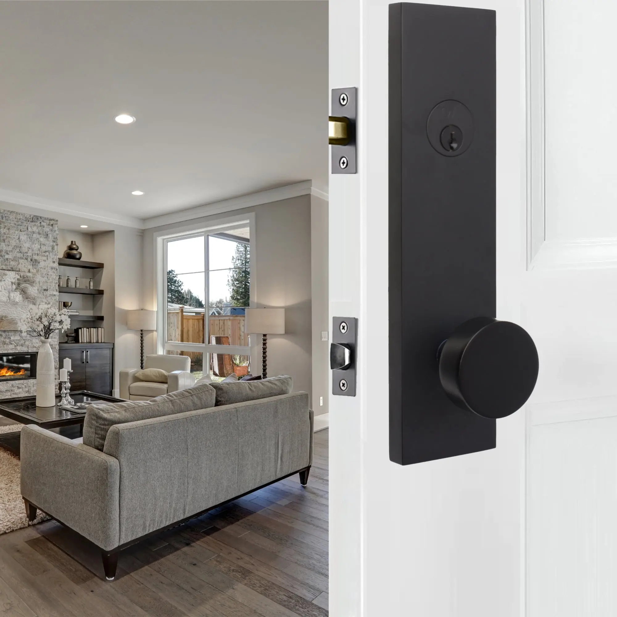 Addy Handleset with Mesa Knob - Deadbolt Keyed One Side