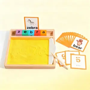 Montessori Wooden Sand Writing Board, Toddler Spelling Practice Learning Toy, Fine Motor Early Educational Gift for Kids