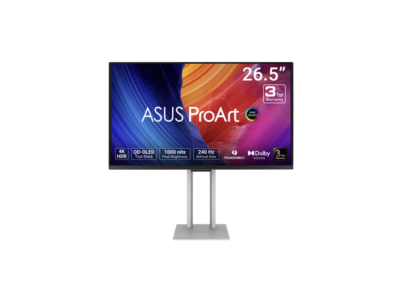 ASUS ProArt 27 inch UHD 4K 240Hz OLED Professional Computer Monitor Auto Calibration, ?E<1, Calman Ready 1000NIts True Black Thunderbolt 4, USB-C with Height Adjustable, Pivot & Tilt Stand PA27UCDMR