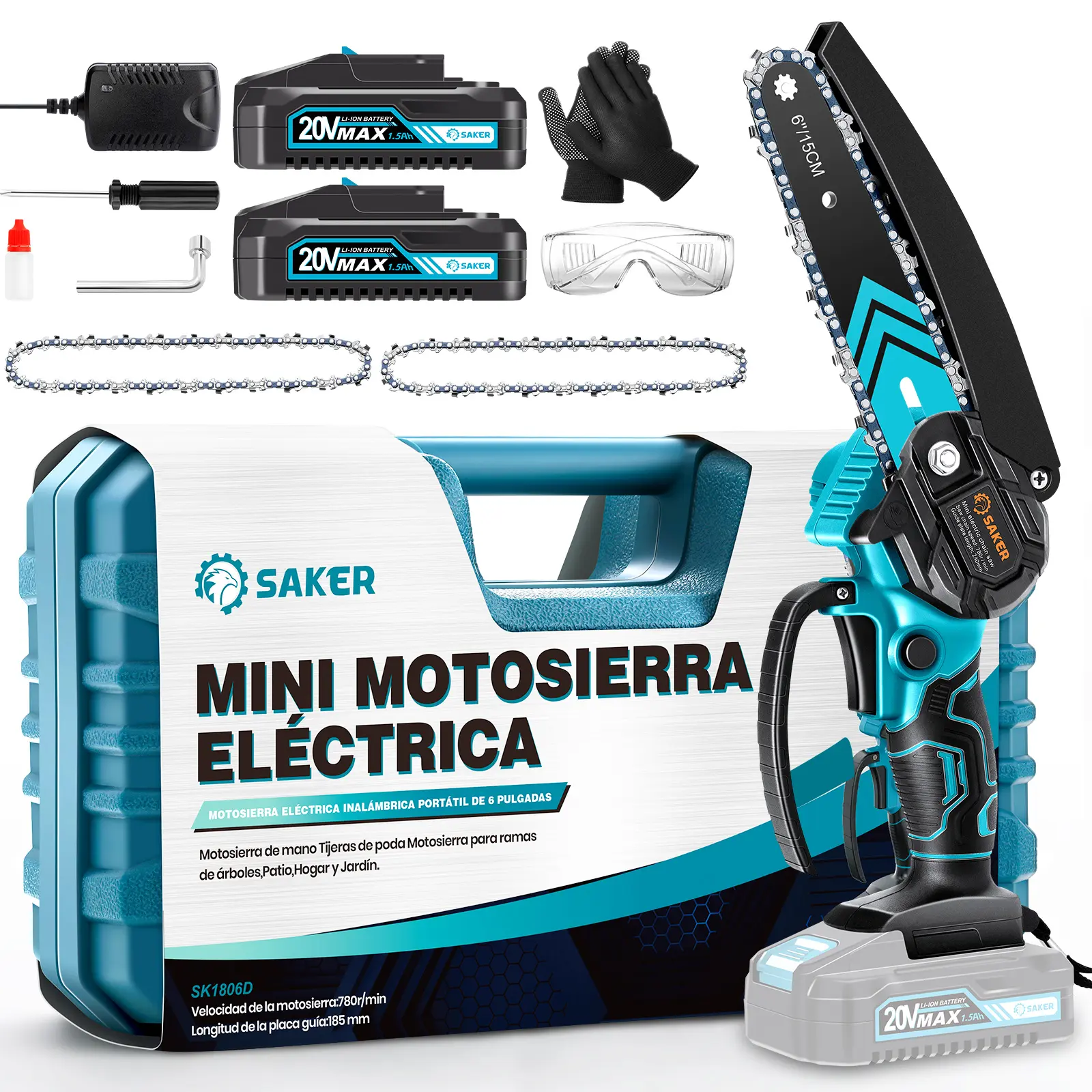 MINI MOTOSIERRA DE 6 PULGADAS + 2 BATERÍAS