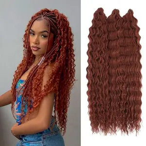 Ocean Wave Crochet Braiding Hair 30inch 3 Packs Copper Red Long Water Wave Wavy Deep Curly Crochet Braids Hair For Black Women (Reddish Brown, #360)