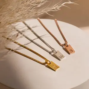 Jewelry - Initial Necklace Engraved A-Z Alphabet Charm Necklace Box Chain Stainless Steel Women's Minimalism Jewelry Gift