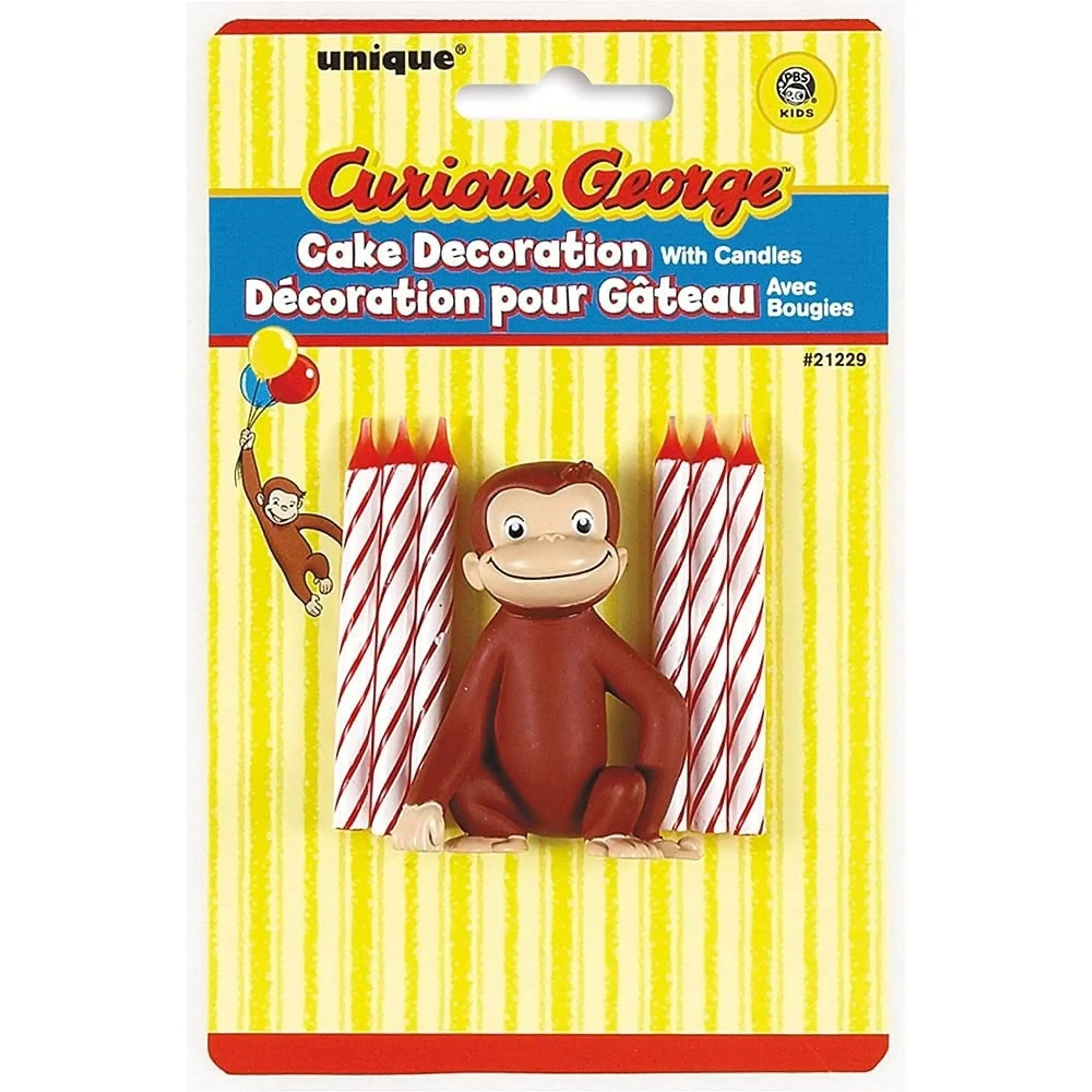 Cartoon Cute Monkey Striped Curious George Cake Topper Set with 6 Candles - Premium Quality Party Decor, Perfect for Children's Birthday Parties, Includes Candles