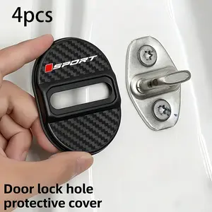 4pcs Car Door Lock Hole Cover, Square Sport Style, Carbon Fiber Texture Design, Anti-Vibration Noise Reduction, Sealing Buffer Pad, Car Door Protector