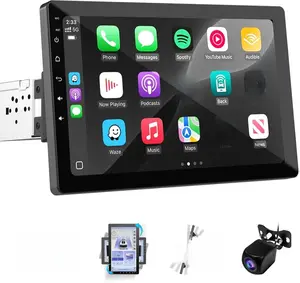 Haudio 10.1 Inch Single DIN Car Stereo with Wireless Apple CarPlay & Android Auto, Rotatable Touchscreen, GPS, Bluetooth, WiFi, AM/FM, Backup Camera, Mirror Link