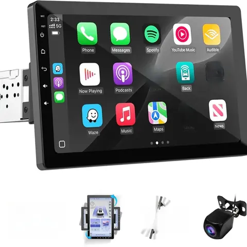 Haudio 10.1 Inch Single DIN Car Video Player, Wireless CarPlay & Android Auto Ready, Rotatable Touchscreen, GPS, Bluetooth, WiFi, AM/FM, Backup Camera, Mirror Link, Easy Install, 1080p HD Video for Road Trips, 1280×720 IPS View toolupgrade