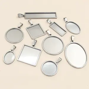 5pcs Stainless Steel Pendant Cabochons Blank Base Setting Tray 20mm 25mm 10x25mm 18x25mm Inner Size DIY Jewelry Making Supplies