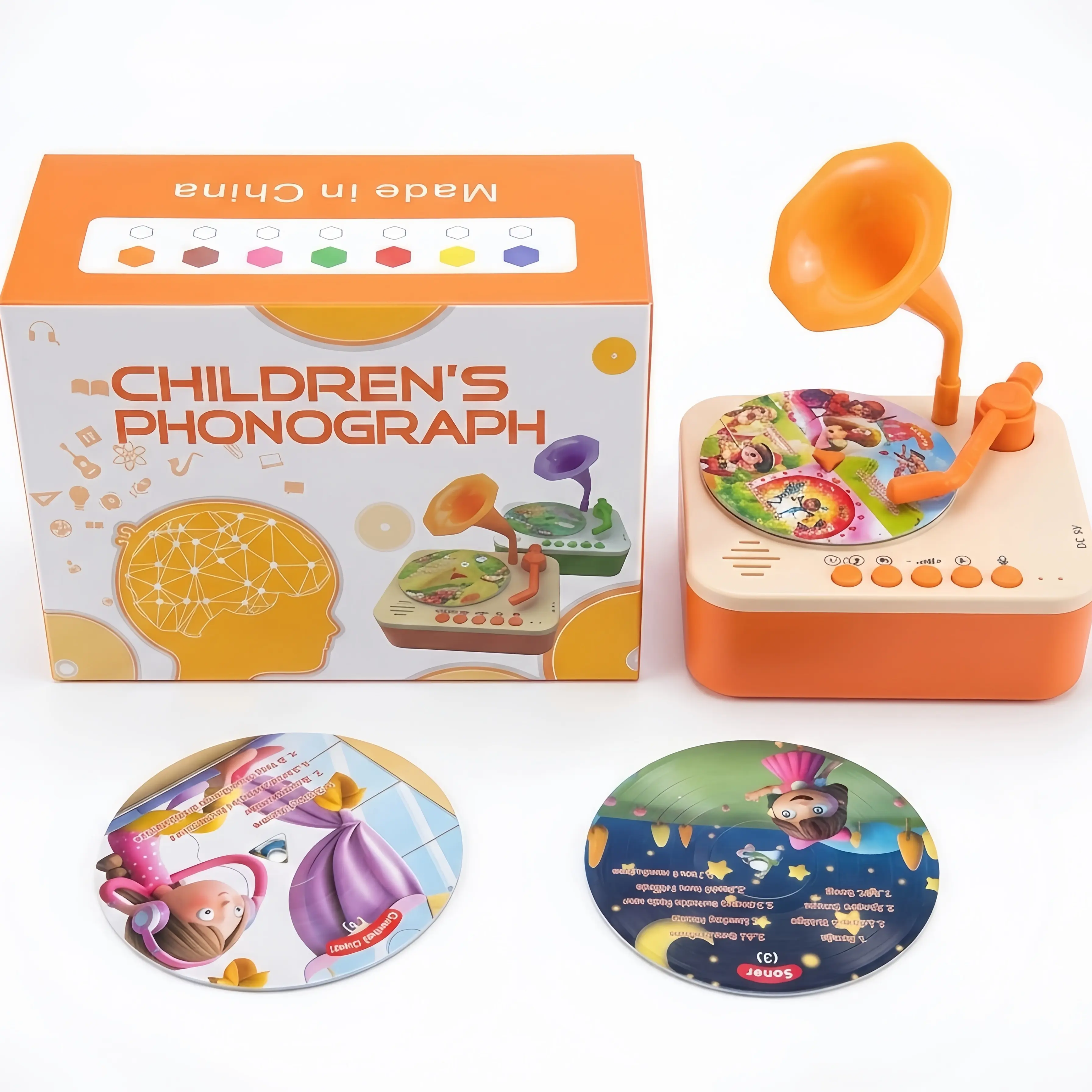 Kids Educational Turntable Phonograph - ABS Plastic Retro Look Toddler Sound Machine, Story Discs, Montessori Early Learning Player, Unisex Birthdays Gift for Preschoolers, Sensory Sound Book Alternative, Girls