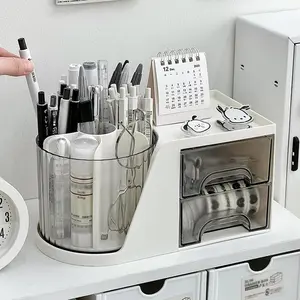 Rotatable Desk Storage Box, 1 Count Desktop Makeup Organizer, Desk Organizer for Home Office School Dormitory Bathroom