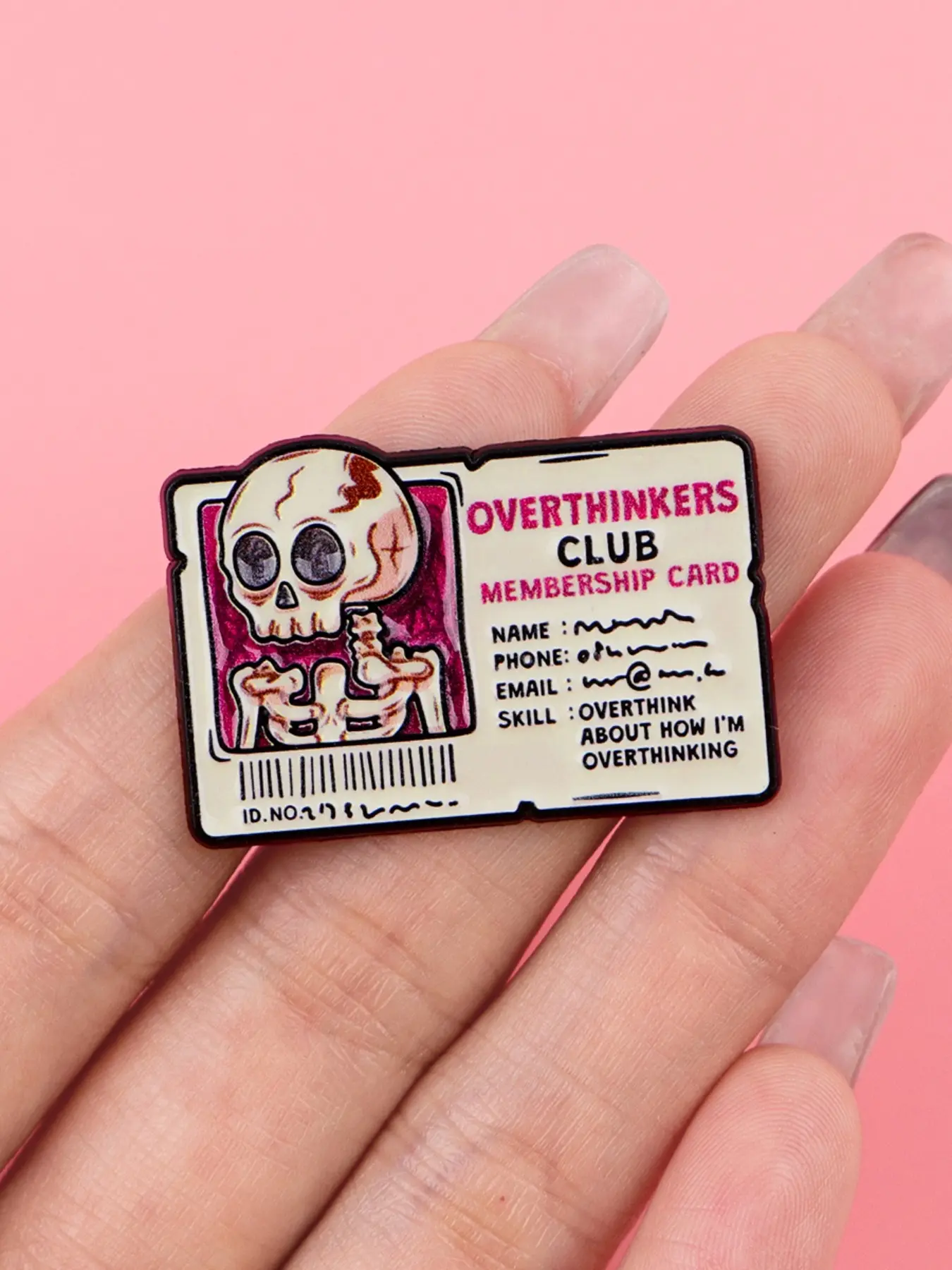 Horror Skull Enamel Brooch, Punk Vintage Zinc Alloy Badge, Clothing Backpack Accessory, Halloween Party Gift, All Seasons Wear, Overthinkers Club Membership Card
