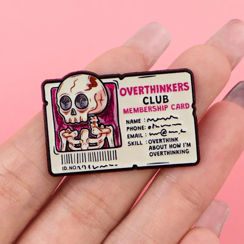 Horror Skull Enamel Brooch, Punk Vintage Zinc Alloy Badge, Clothing Backpack Accessory, Halloween Party Gift, All Seasons Wear, Overthinkers Club Membership Card