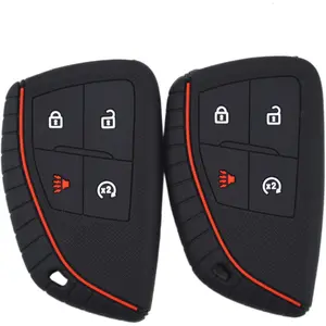 Silicone 4 Buttons Key Fob Cover Case Protector for Chevrolet Colorado Tahoe and GMC Canyon Sierra 2023 2024 2025 Remote with Remote Start Button 13530574