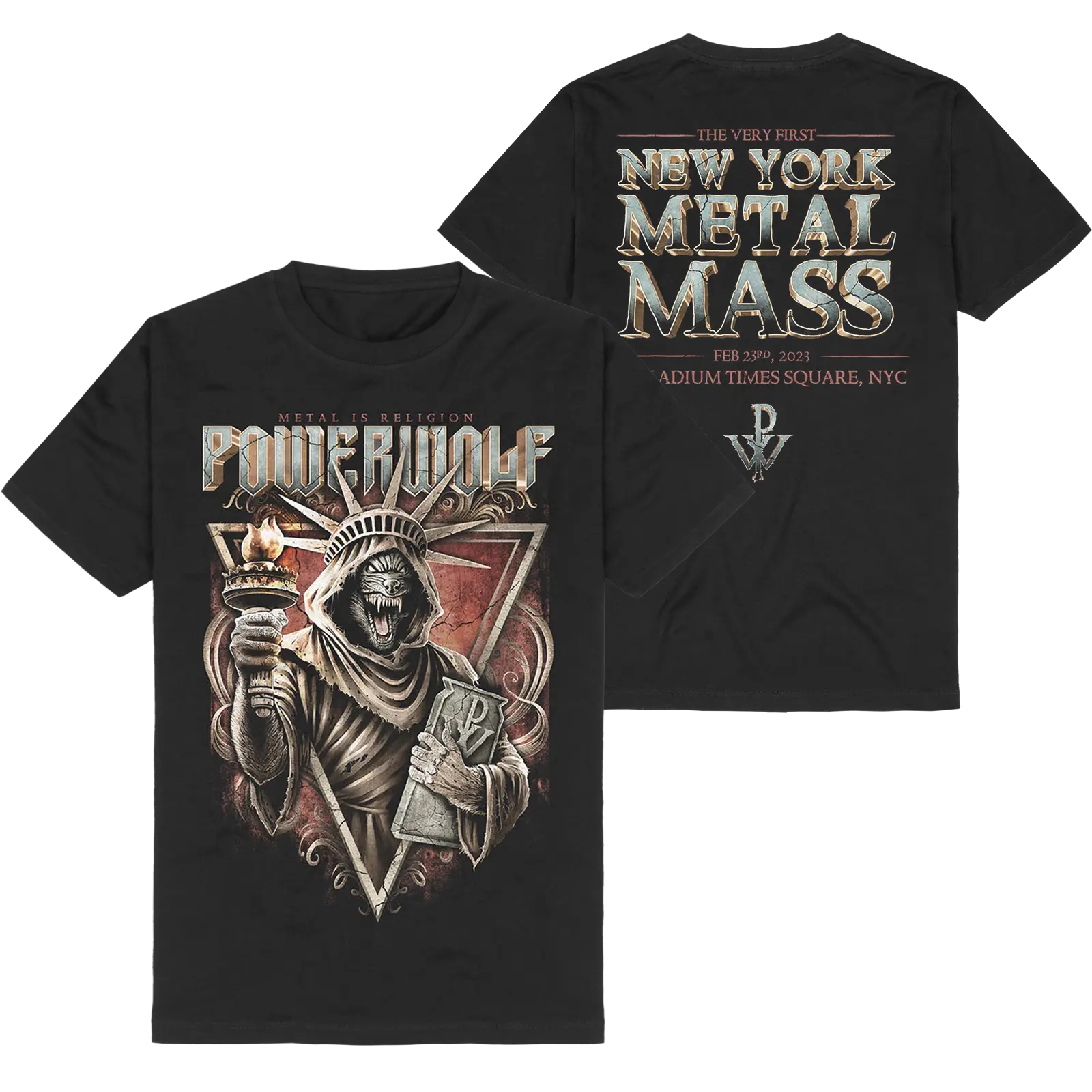 Powerwolf Palladium Times Square, NYC Event 2023 Black 2 Sides Vintage T-Shirt Fullsize