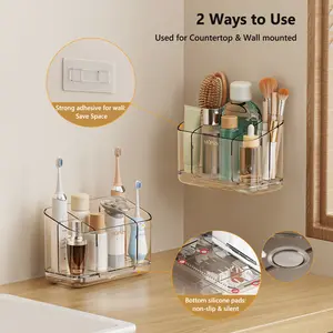 Wall-Mounted Toothbrush Holder Set - Transparent Waterproof Home Decor, Makeup Storage Organizer, Adjustable & Easy to Assemble & Clean, Ideal Bathroom Vanity Countertop Accessory, Perfect Mother's Day Gift
