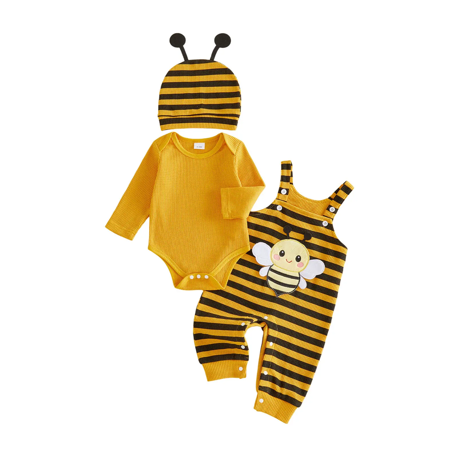 Babamoon Kids Toddler Baby Boys Insect Bee Ladybug Outfits Set Dot Print Long Sleeve Romper Tops and Suspender Pants Hat Clothes Costume Set
