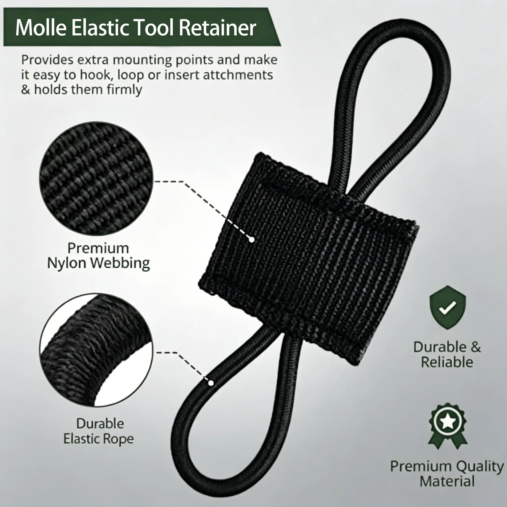 10 Pack Tactical Elastic Tool Retainer Loops, MOLLE Gear Attachment Straps, EDC Organizer Holders for Flashlight, Knife, Multi Tool, Tactical Backpack, Camping & Outdoor Gear