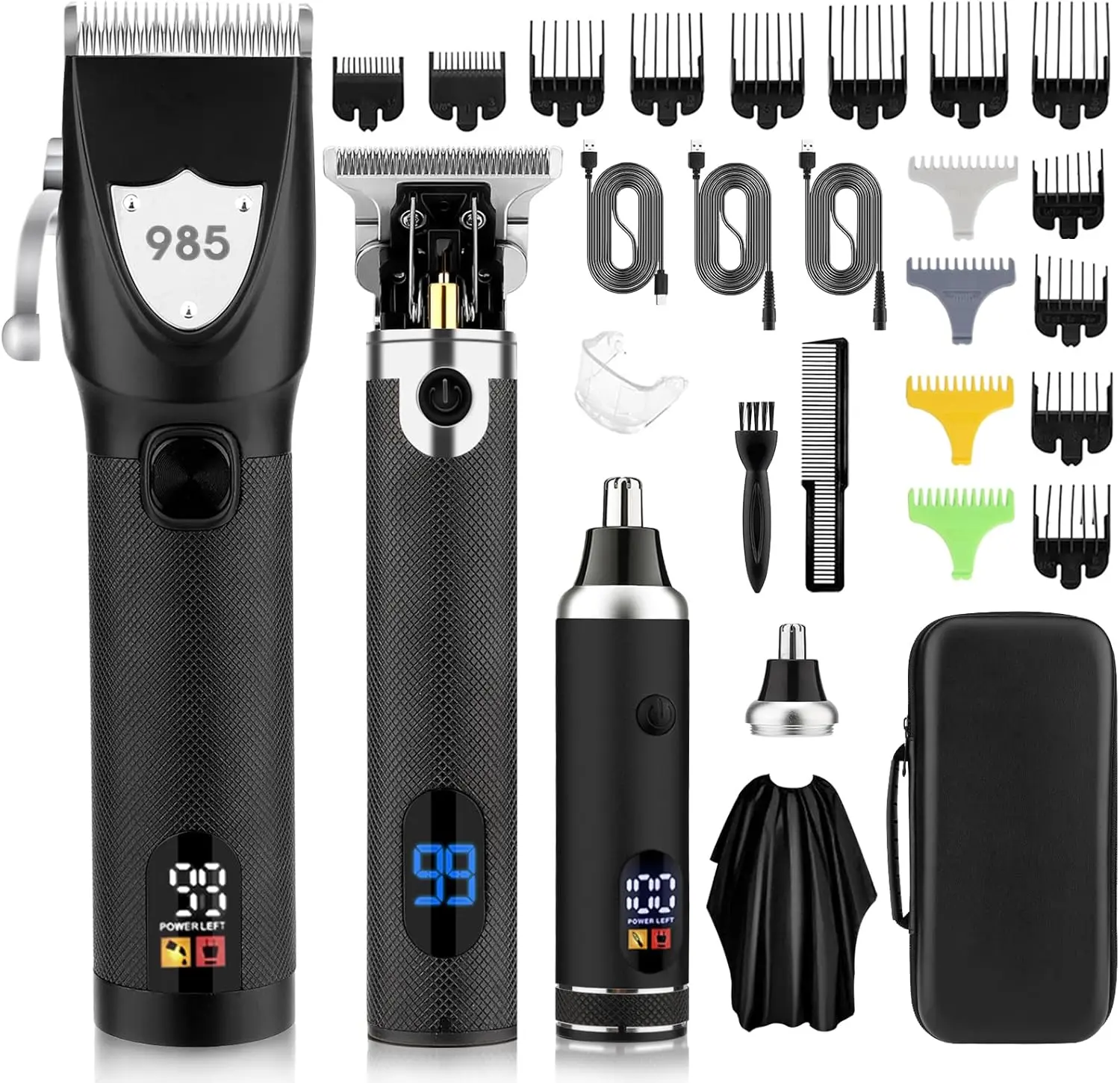 Amuliss Hair Clippers for Men,Beard Trimmer Set,All in one Grooming Kit | Cordless T-Blade Trimmer,Nose Ear Hair Grooming Kit,Metal steel,Fast Charging,Cordless Mens Hair Trimmer with LED Display