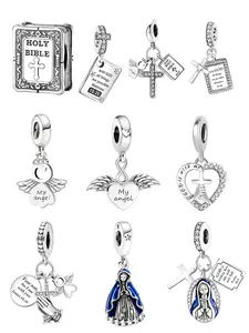 Religious Themed Charms, Fashionable Angel & Cross & Church Design Charms for Bracelet & Necklace Making, DIY Jewelry Making Supplies, Rhinestone Charms, Heart Cross Charm
