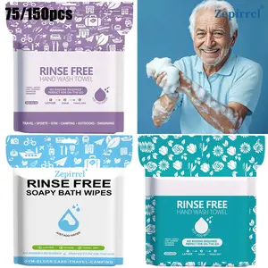75/150Pcs No-Rinse Disposable Body Cleansing Towels, all-in-one shower wipes. Easy 3 steps: add water, rub for foam, clean body. Great for elderly, mobility-impaired people, outdoor lovers, travelers, fitness and swimming users. 25pcs/pack, 30×30cm