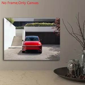 1 piece/set frameless canvas painting print poster,classic realistic vehicle art,Tesla Model Y,perfect gift for pure electric car CUV lovers,ideal gift for bedroom,bathroom,office,toilet,living room,dorm hallway,kitchen,mural,wall decoration,room decor