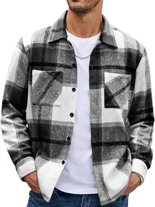 Men's Flannel Shirts Casual Button Down Plaid Shirt Jacket Long Sleeve Fleece Shacket with Pockets black friday