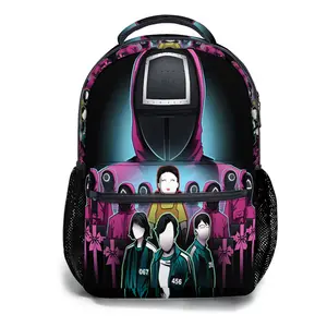 Trending Squid Game Full-Print 17" Waterproof Backpack - Durable Machine-Washable Design, Multi-Compartment Storage + Padded Straps for Commute, Travel & Outdoor Essentials