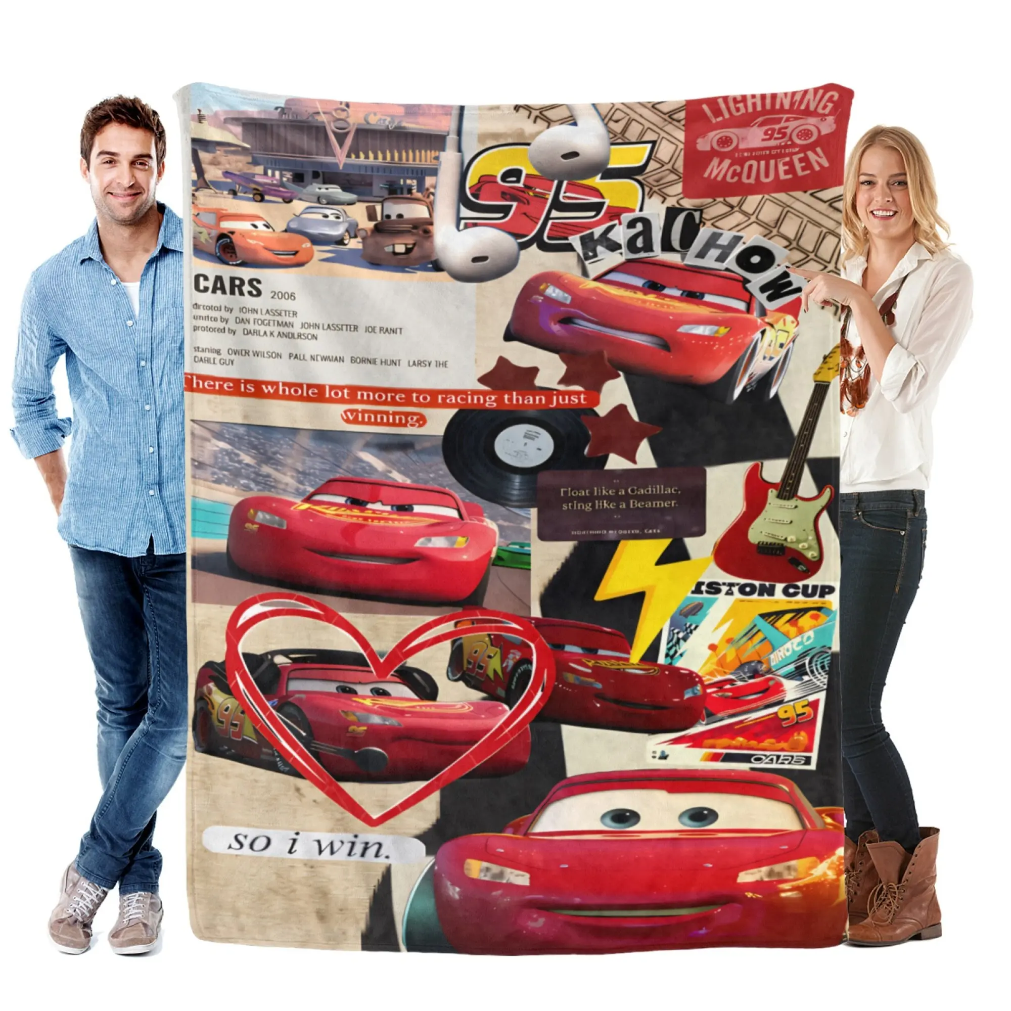 Disney Pixar Cars Ultra-Soft Flannel Fleece Blanket - Vintage Collage 2D Print, Racing Car Blanket for Adults, All Seasons Room Decor, Racing Car Blankets