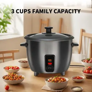 Smart 0.6L Mini Rice Cooker 3 Cups Family CapacityPortable Multi-purpose Household Appliance for 1-2People Stainless Steel Measuring Pitcher with Lid Espresso Distribution Tool - Ricecooker
