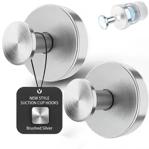 2 pcs Stainless Steel Suction Cup Hooks No-Drill No-Damage Vacuum Suction Hooks Kitchen Bathroom Bedroom Essentials Clothes Hooks Towel Hooks Organiser