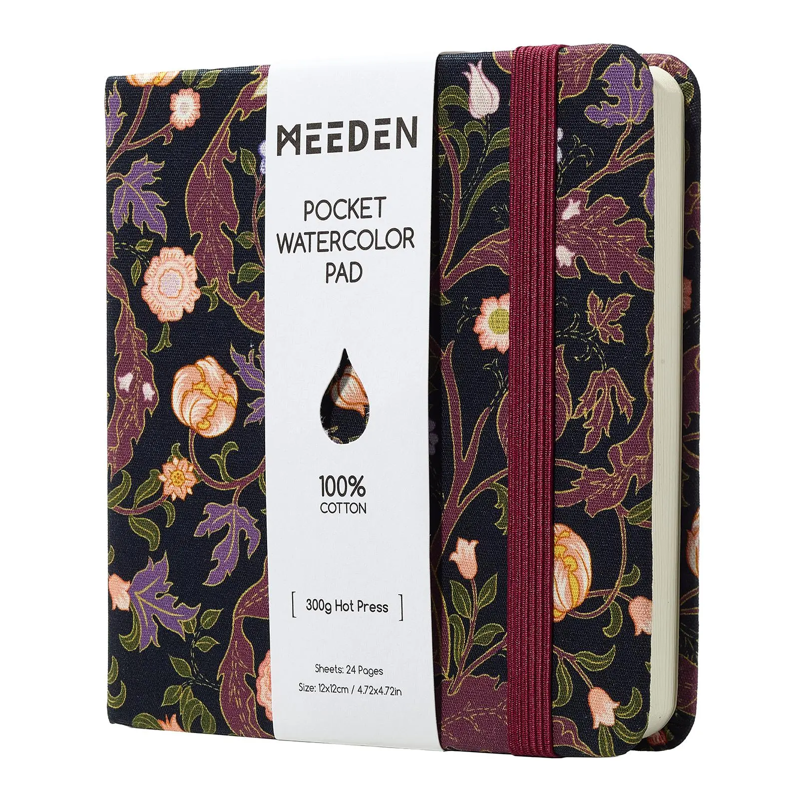 MEEDEN 100% Cotton Hot-Pressed Hard Cover Art Paper Square Watercolor Journal - 4.7"x4.7" Pocket Pad, 24 Sheets, Portable Art Supplies, Floral Fabric Cover, Travel Sketchbook for Adult Painting (8 Options),techvibes