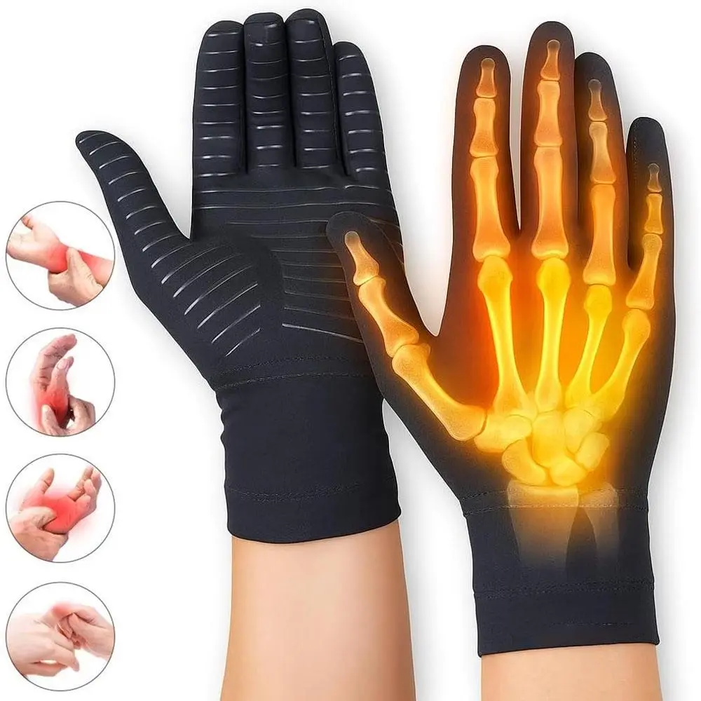1Pair Copper Compression Gloves for Men and Women - Highest Copper Infused FULL FINGER Compression Gloves Hand