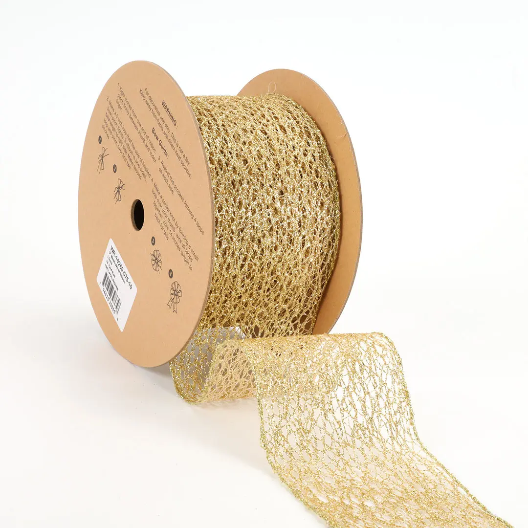 3" Mesh Wired Ribbon | Gold | 10 Yard Roll wreath making Christms tree decor