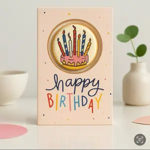 Cookie AR Edible Birthday Card - Fun Pink Cake & Colorful Candles Design - Standard Size with Matching Envelope - Perfect for Kids & Friends