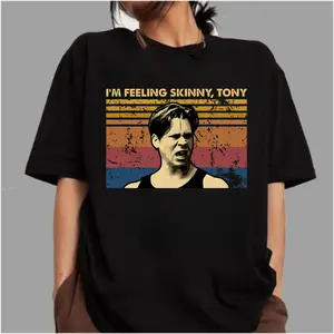 Men's Unisex Round Neck Short-Sleeve Stretch Spandex Cotton Casual Graphic Top - "I'm Feeling Skinny" Tony Shirt, Heavyweights Movie Quote Classic Sport T-Shirt