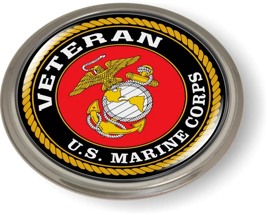 [Officially Licensed Product] - USMC Veteran 3D Domed CAR Emblem Badge Sticker Round - 8 VAR. Truck Decals Automotive Stylish Car Merch Car Accessories, Decal For Cars