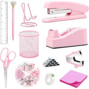 Office Supplies,  Desk Accessories, Stapler, Staple Remover, Tape Holder, Pen Holder, Ballpoint Pen, Scissor, Binder Clips, 1000 count Staples, Phone Holder, Ruler, Transparent Glue and Notes