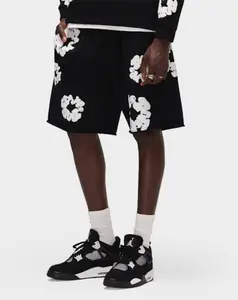 3D Flower Print Wreath BlackTracksuit Printed Sports Set Unisex American Style Plush Casual Wear Gym Outfits Shorts And Sweatpant Oversized Streetwear Pullover Foam Donut Printed Kapok Shorts T Shirt Set