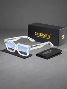 Vintage Thick Frame Sunglasses, Rectangular Blue Light Blocking Shades, Unisex Casual Style, Perfect for Street Photography Travel Beach Weddings Music Festivals