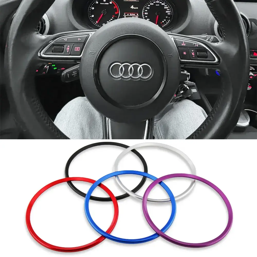 For Audi A3 A4 A5 Q5 2012-2015, A1 8X A6 C6 A7 Q3 2011-2018 Car Steering Wheel Logo Decorative Ring Badge Trim Circle Stickers