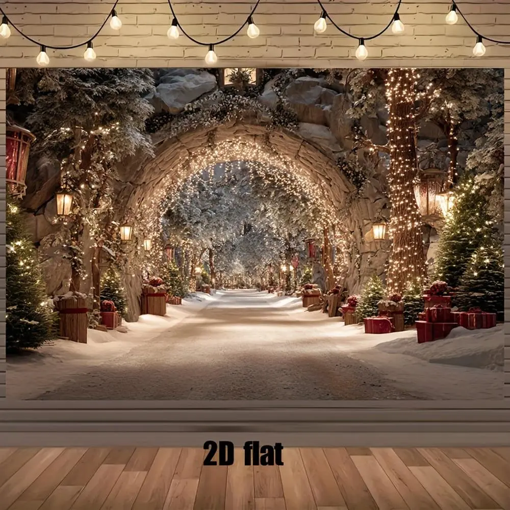 1pc Self-Light 2D Flat Christmas Winter Wonderland Arch Banner - Soft Fabric, Solid Sturdy Stand, Twinkling Lights, Snowy Backdrop, Electricity Required - for Outdoor/Indoor Parties