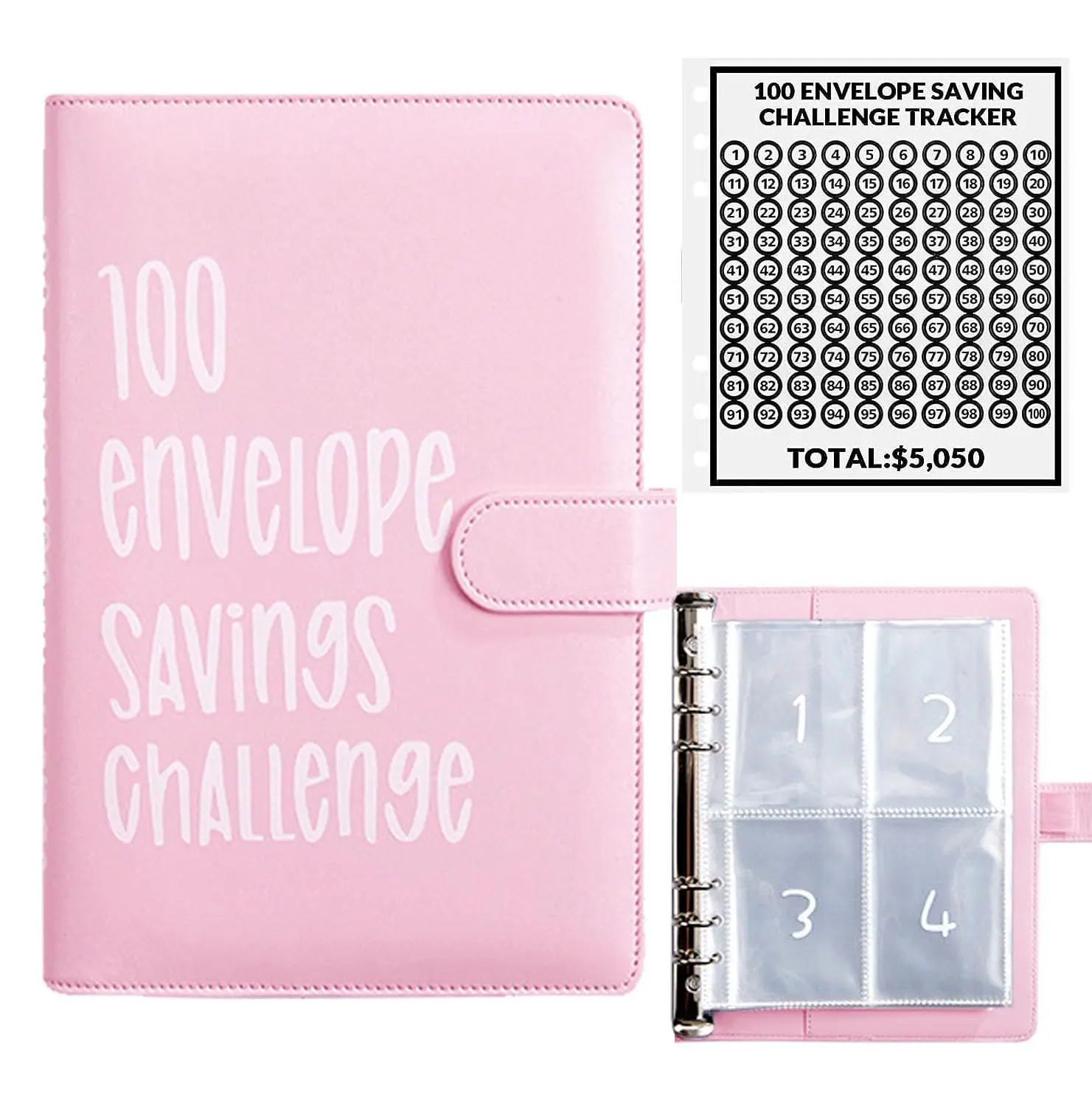 100 Cash Envelope Challenge - A5 Money Saver Budget Binder with Cash Envelopes and Numbers, 100-Days Easy and Funny Ways to Save $5,050 Organizer Card