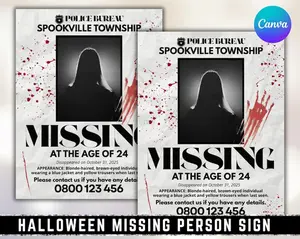 Halloween Missing Sign Editable Canva Poster Template Scream Movie Poster Room Decor Retro Cocktail Theme Vibrant Design Home Bar Kitchen Wall Art