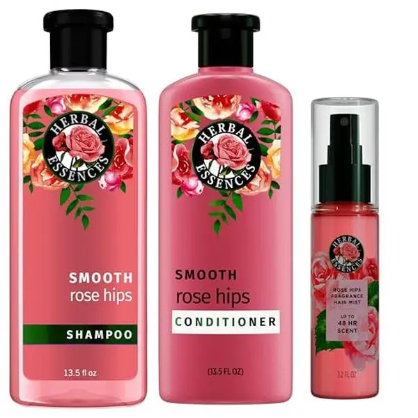 Herbal Essences Smooth Rose Hips Shampoo, Conditioner, Fragrance Mist Set, 30.2 fl oz, Smooths Hair